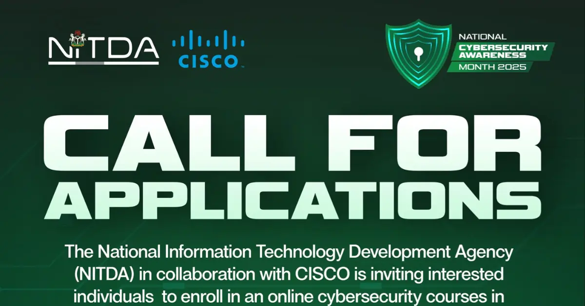 NITDA & CISCO Free Cybersecurity Training 2025: Apply Now (Deadline: Oct 31) NITDA Free Cybersecurity Training 2025